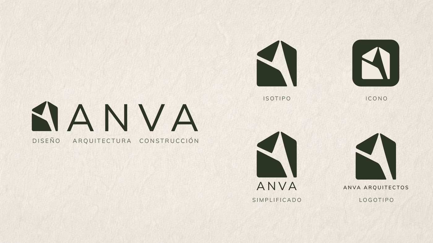 Sistema de identidad ANVA: isotipo, ícono, versión simplificada y logotipo